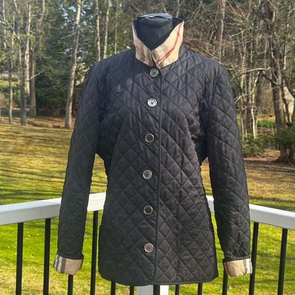 Burberry Jackets & Blazers - Burberry Black Quilted Authentic Jacket with Signature Check Trim Size XL